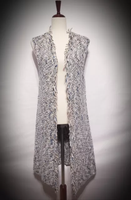 Chicos 1 Women's M Sleeveless Cardigan Sweater Vest Long Duster Chunky Knit