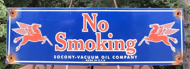 Vintage Mobiloil Socony No Smoking At Pumps Pegasus 16" Porcelain Gasoline Oil