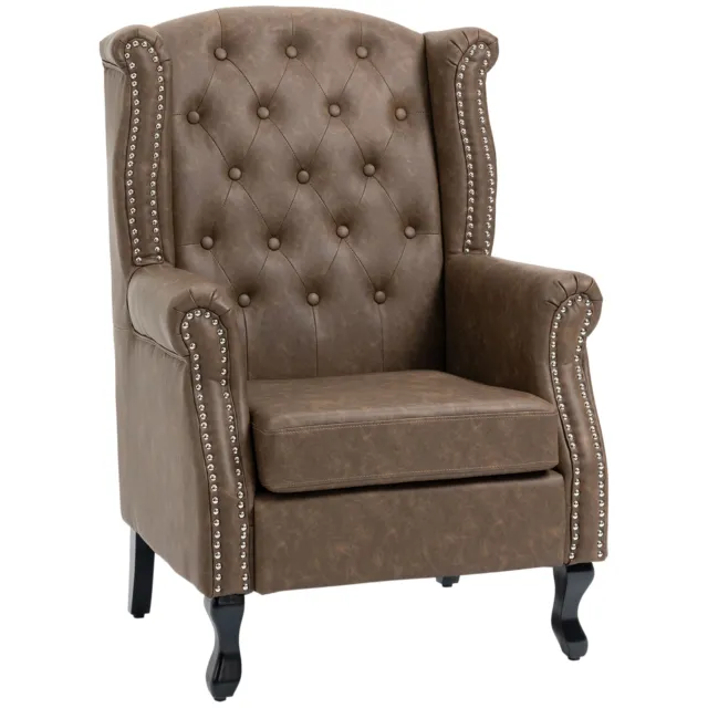 HOMCOM Chesterfield-style Wing Back Armchair Tufted Accent Chair Brown