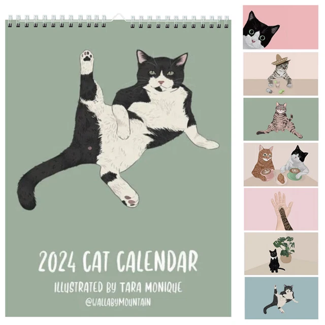 2024 CALENDAR YOGA Kungfu Cat Calendar 2024 Wall Calendar Funny Cat