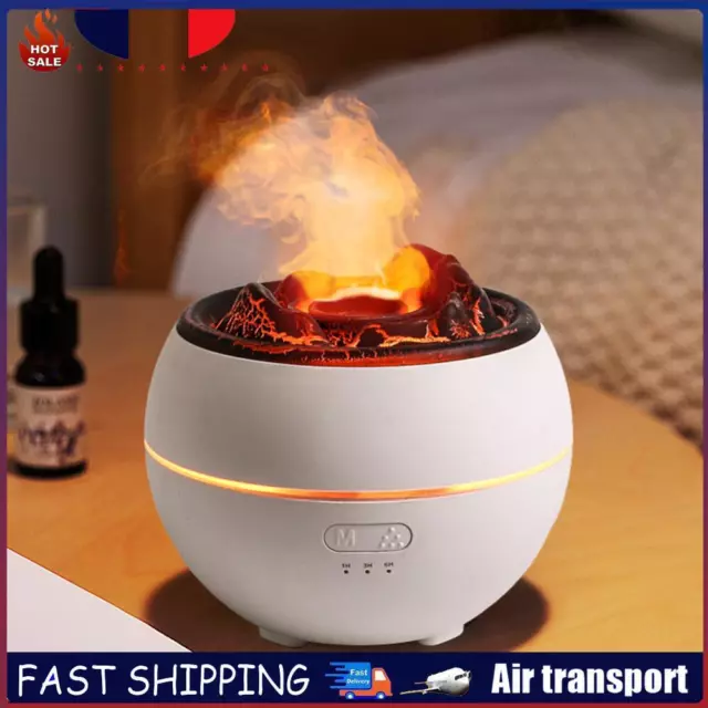 Volcano Air Humidifier USB Plug-in Ultrasonic Flame Aroma Diffuser (White-Crack)