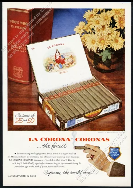 1955 La Corona Havana Cuba Cuban cigar box photo vintage print ad