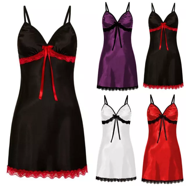 Womens Lace Silk Lingerie Babydoll Bodycon Nightdress Nightie Dress Nightwear∝