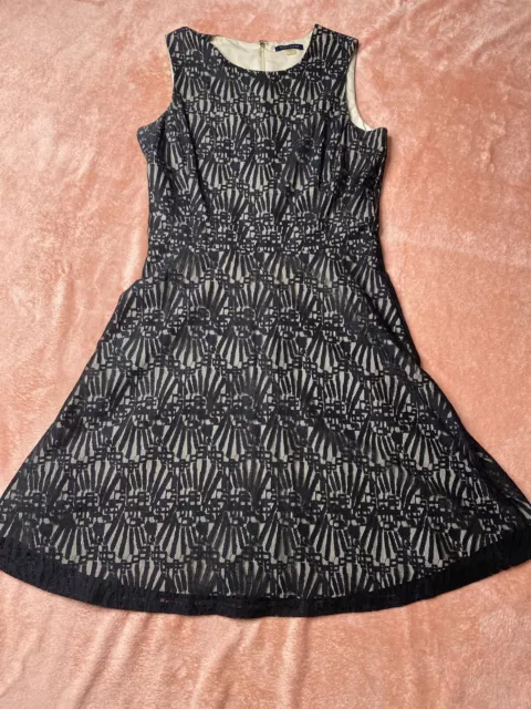 Tommy Hilfiger Womens A-Line Dress Silver Black Size 8 Lace Fit Flare Orig $139