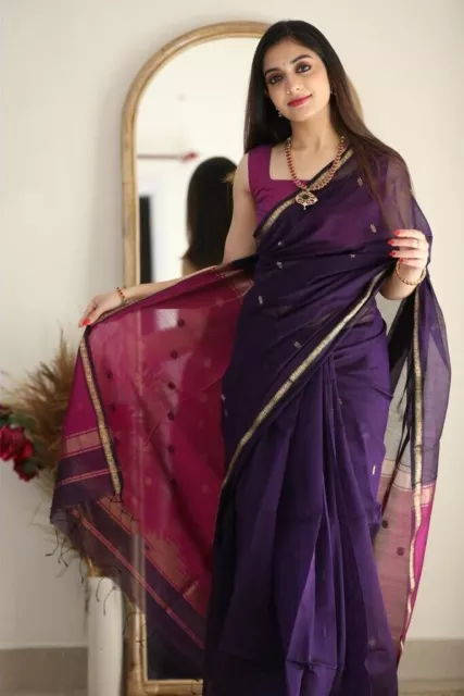 New Heavy Brocade Work Purple Banarasi Silk Sari For women's Traditional Wear