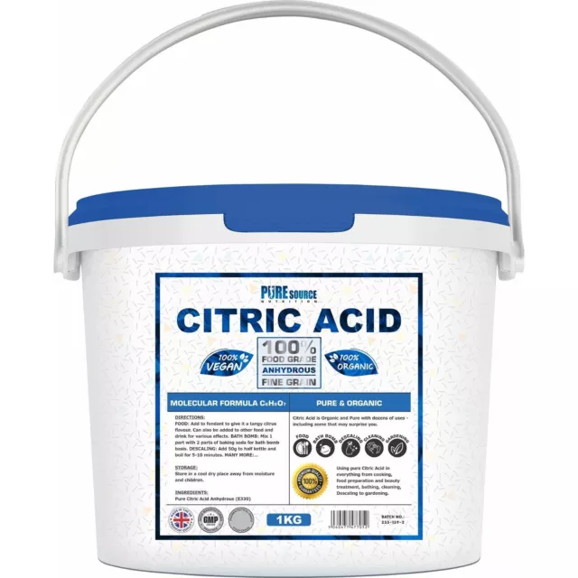 CITRIC ACID Food Grade 1KG Bucket | Fine BP/FCC Descaler Bath Bombs Home Brewing