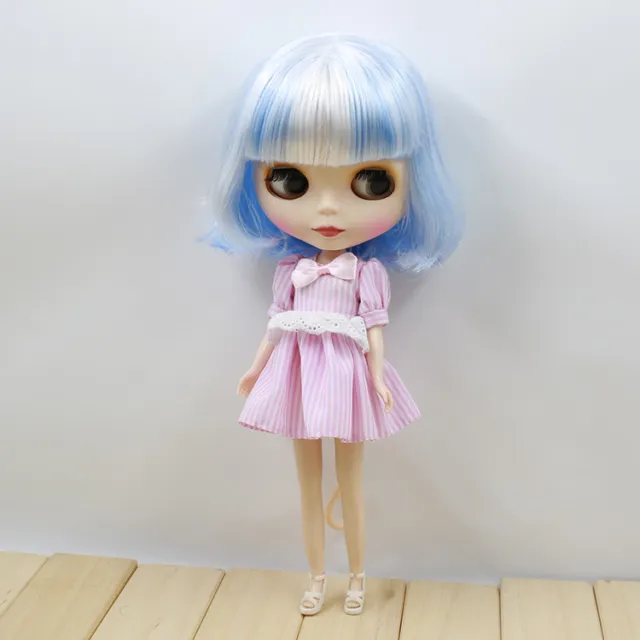 Muñeca Neo Blythe 12" muñeca desnuda de fábrica azul mezcla blanca pelo corto con golpe 2