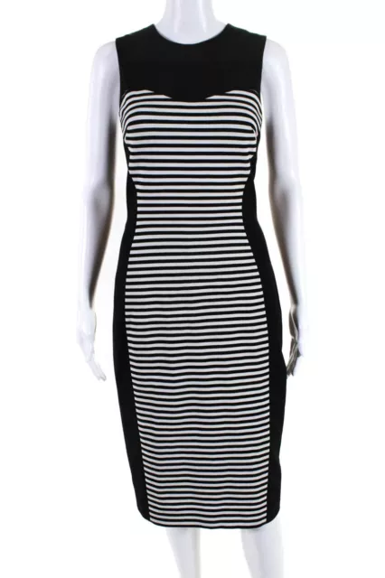 Michael Kors Womens Back Zip Crew Neck Striped Sheath Dress Black White Size 6