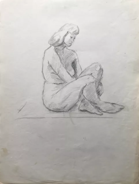 Dibujo Esbozo Studie Sentada Mujer Desnudo Femenino Desnudo 25 X 33CM