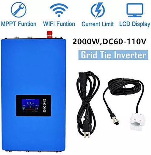 2000W Grid Tie Inverter DC60-110V Solar Input AC185-265V w/Power Limiter Sensor