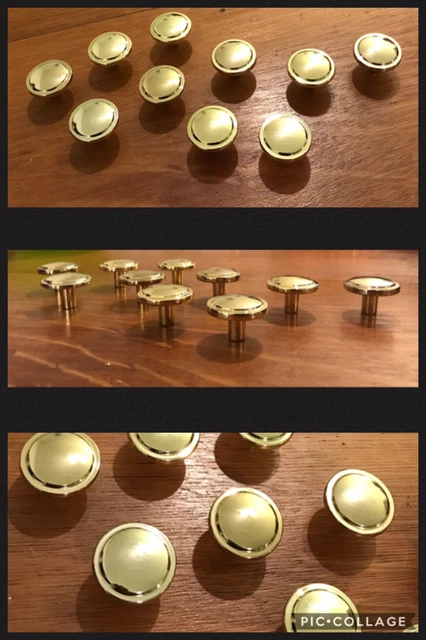 6 Knobs Polished Brass Round Cabinets Drawer Pulls Mid Century Deco Vintage