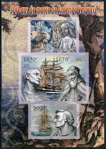 Ships, Amerigo Vespucci, Italian Explorer, Burundi 2012 MNH Imperf 4v SS