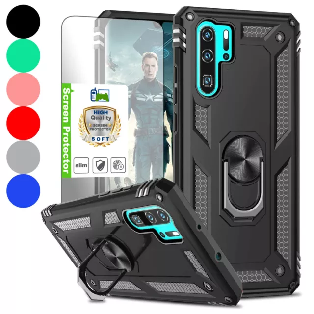 For Huawei P30 Lite Mate 20 Pro Shockproof Cover Case Ring +Screen Protector