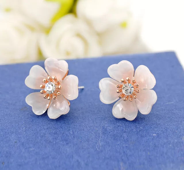 Women's 925 Sterling Silver Elegant Crystal Plum Flower Ear Stud Daisy Earrings