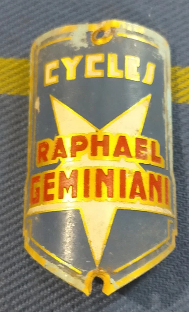 Plaque cadre vélo Cycles Raphael Geminiani headbadge vintage