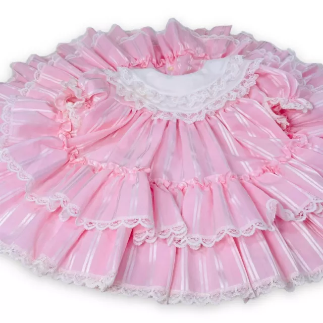 Vintage Baby Girls Full Circle Frilly Pink Lace Pageant Party Dress 12m / 18m