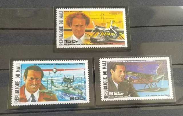 3 Timbres république du Mali 1986 poste aérienne disparition de Jean Mermoz Neuf