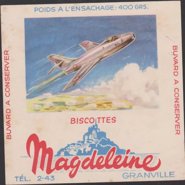 Buvard Ancien Publicitaire Biscottes Magdeleine/Granville/Avion Supersonique