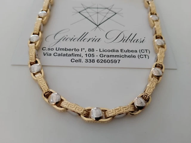 Collier Ras-du-cou Chaîne Or Jaune Et Blanc Massif 18 Carats (750/1000) - 50 Cm, Fabriqué En Italie