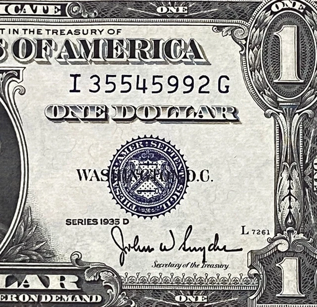 $1 1935-D ( I-G Block )  BLUE SEAL SILVER CERTIFICATE , UNCIRCULATED