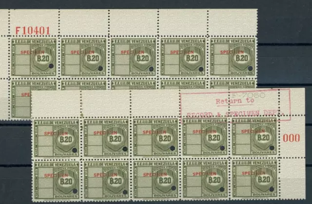 VENEZUEALA Revenues FISCAL B.20 ABNCo *F10344* SPECIMEN Blocks{20} MNH ZU84