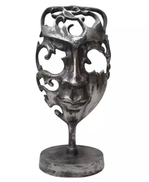 Deko Figur Metall Maske Karneval Gesicht antik Silber Dekoobjekt Skulptur Statue
