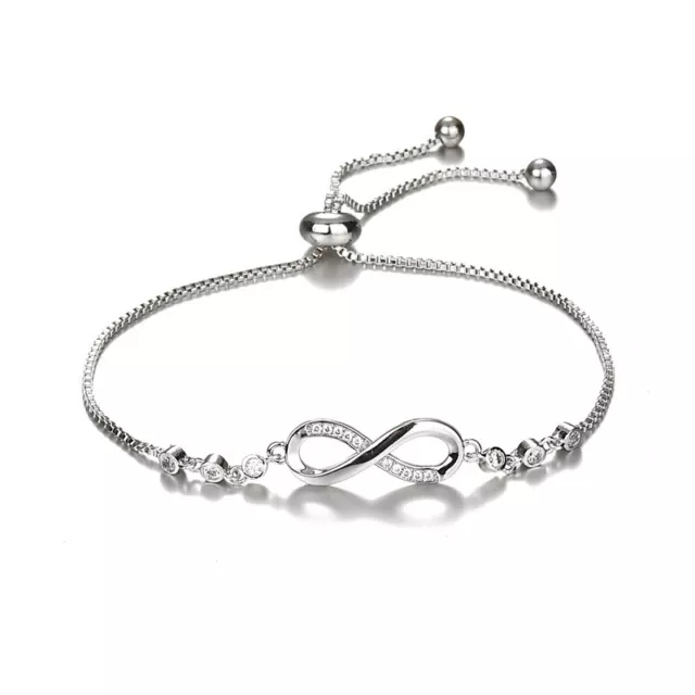 Adjustable Silver Infinity Friendship Bridesmaid Bracelet Cubic Zircon Crystal