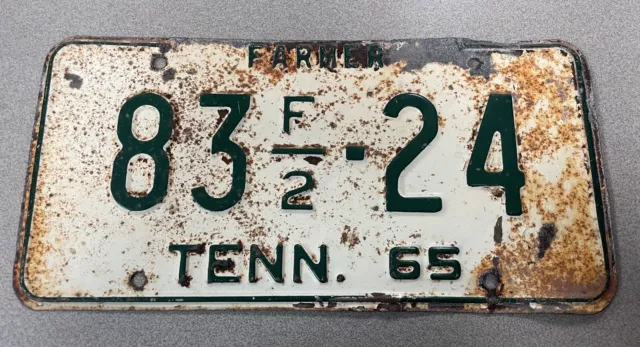Vintage 1965 Tennessee "Farmer" License Plate - Single Plate