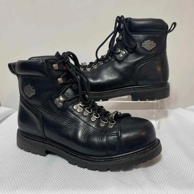 Harley Davidson Boots Men 9.5 Wide Black Leather Steel Toe Dipstick Tall Lace Up