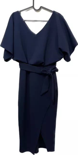 Quiz Dress Navy Blue Bodycon Belted Formal Occasion Side Slit Size 8
