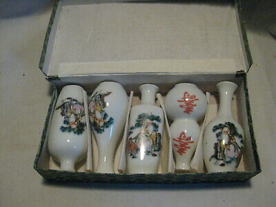5 small Asian Oriental Chinese China ceramic vintage? vases vase lot old man boy