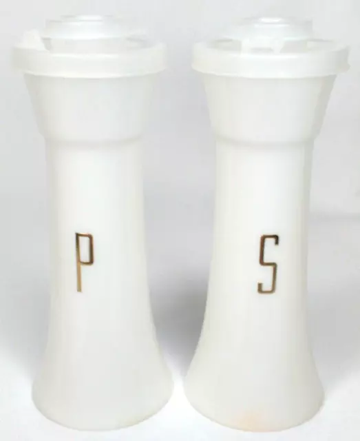 Tupperware USA Salt & Pepper Shaker Set White Gold Large Hourglass Unused Rare