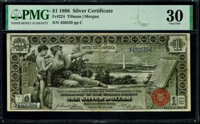 Fr 224 1896 $1 Silver Certificate PMG 30 TILLMAN - MORGAN pp C