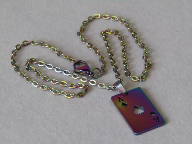 Rainbow Ace of Spades Playing Card Ion Plating Pendant & Necklace Stunning! 3