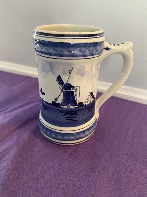 Vintage Blue Delf Beer Mug, Hand Painted in Holland  Excellent Condition.