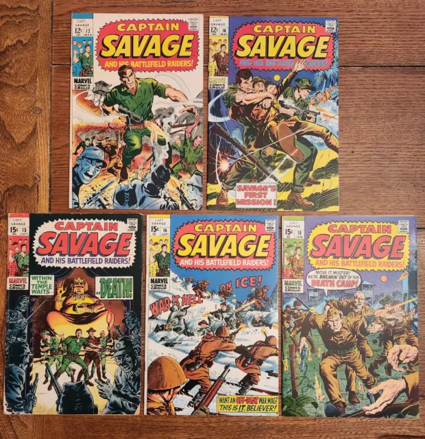 Captain Savage Lot of 5 #12,14,15(VG/FN),16 + 18 Vol. 1 Marvel Comics 1970 - VF
