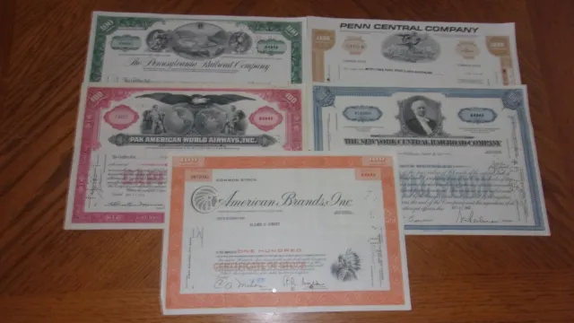 Lot of 5 Different Stock Certificates S46