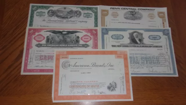 Lot of 5 Different Stock Certificates S46