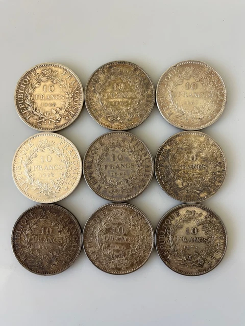 Lot 9 pièces argent 10 Francs Hercule