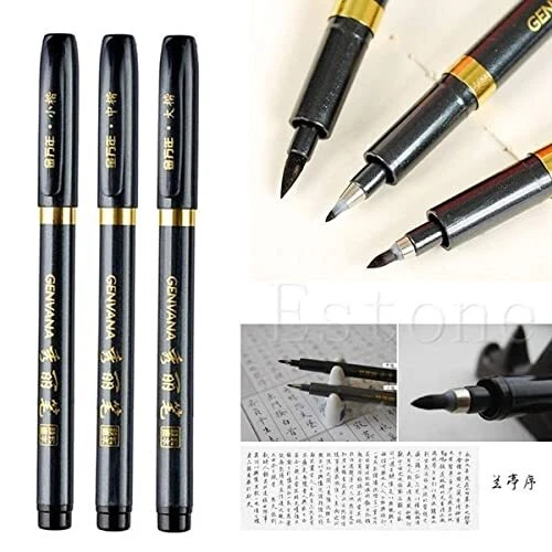 Lot De 3 Stylos Pinceaux Pour Calligraphie - Pointe Souple, Tailles S/M/L, Pour écriture Chinoise/japonaise