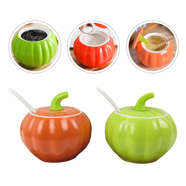 2Pcs Citrouille Forme de Condiments Pots En Céramique Pot À Sucre