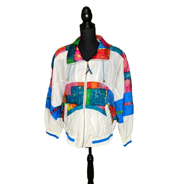 Vintage 1980’s  RE Sport River Edge White/Multicolor  Windbreaker Jacket Size L