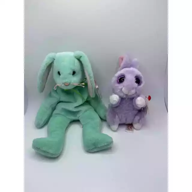 TY Beanie Baby Bunny Lot of Two Tags Hippity Basket Beanies April Pastel Easter