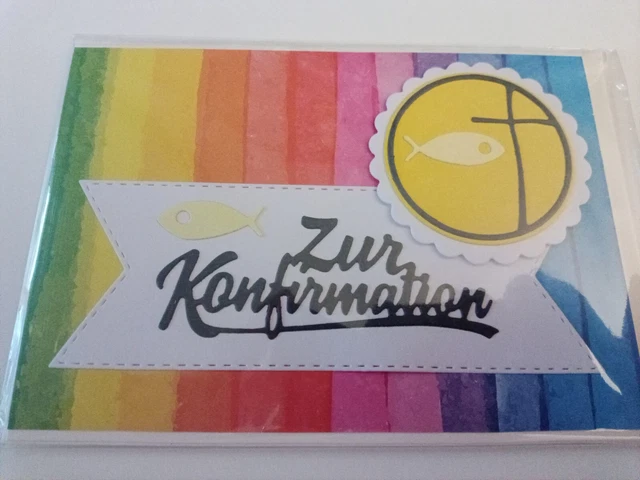 Farbenfrohe Karte Konfirmation Grußkarte Glückwunschkarte Handarbeit Religion