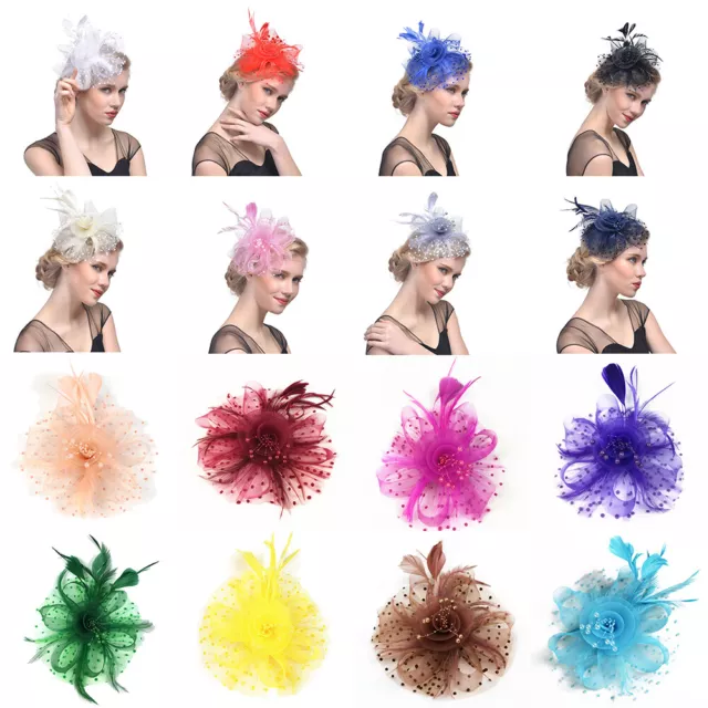Flower Feather Bead Corsage Hair Clips Fascinator Hairband Pin Bridal Hairpins