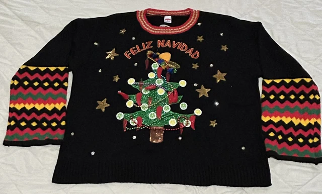 UGLY CHRISTMAS SWEATER Feliz Navidad Chili Pepper Womens XL $14.99 ...