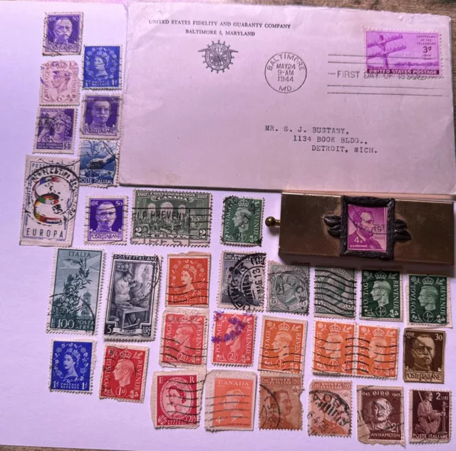 USA global forever stamps 1,050 used on piece heavy duplication