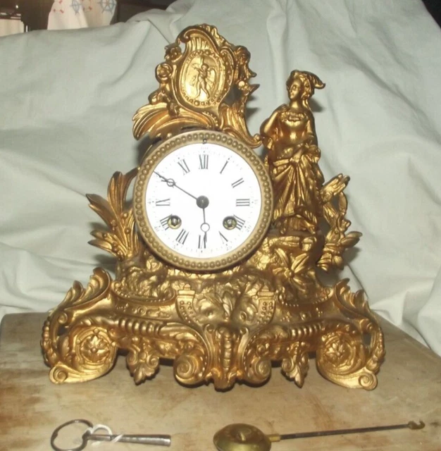 ANTIQUE MANTEL Clock Late 19th century French Figural Spelter Gilt ...