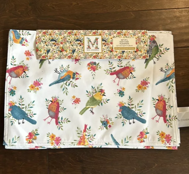 Mia Charro Set Of 4 Placemats Birds New Multicolor Summer Floral