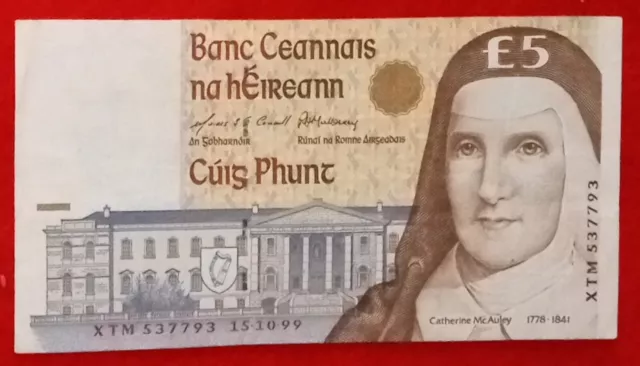 █ £5 Five Pound Punt Note Ireland Irish IEP Circulated O'Conaill █ 15 10 1999 █